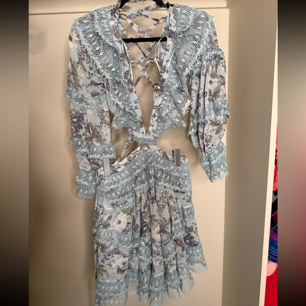 Elegant Floral Lace-Up Mini Dress